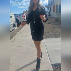 Michael Kors Black Knee Length Dress XS Gold Chain EUC